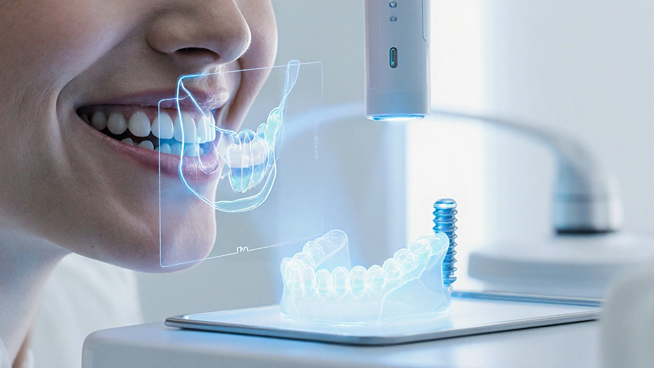 Moderní digitální plánování: 3D sken, CAD model a chytrý implantát s senzorem.