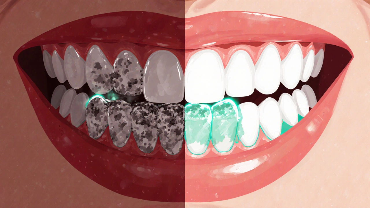 Průřez úst s ukrytým zánětem a kázou pod povrchem