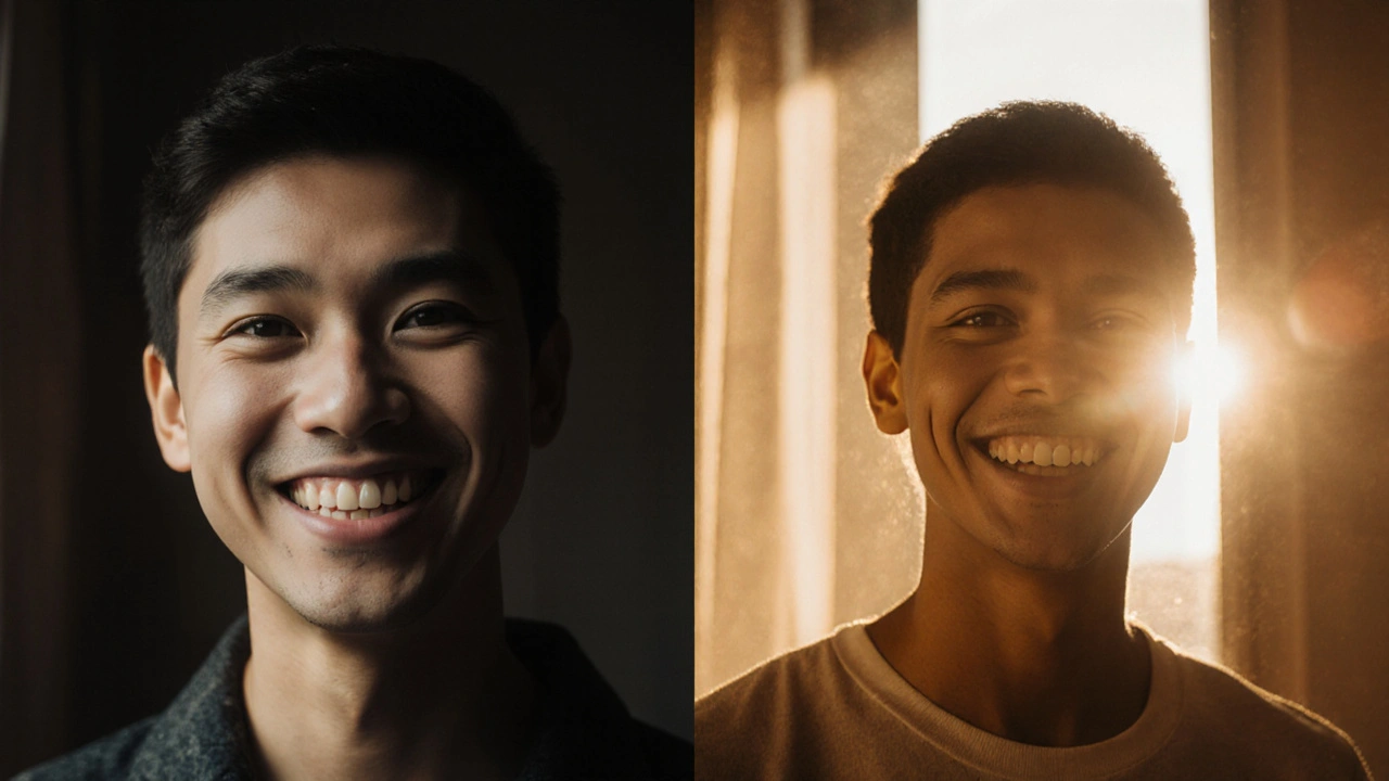 Dvojí portrét: před a po fazetách – od nejistého k úsměvu plnému sebevědomí.