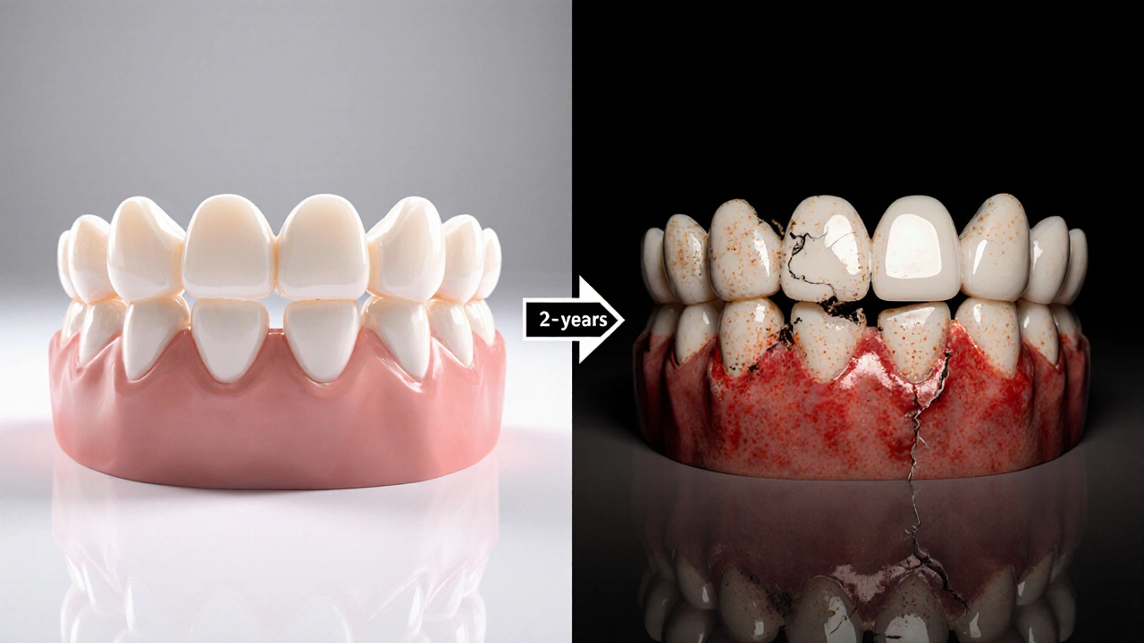 Porovnání zdravého a poškozeného můstku po 2-3 letech.