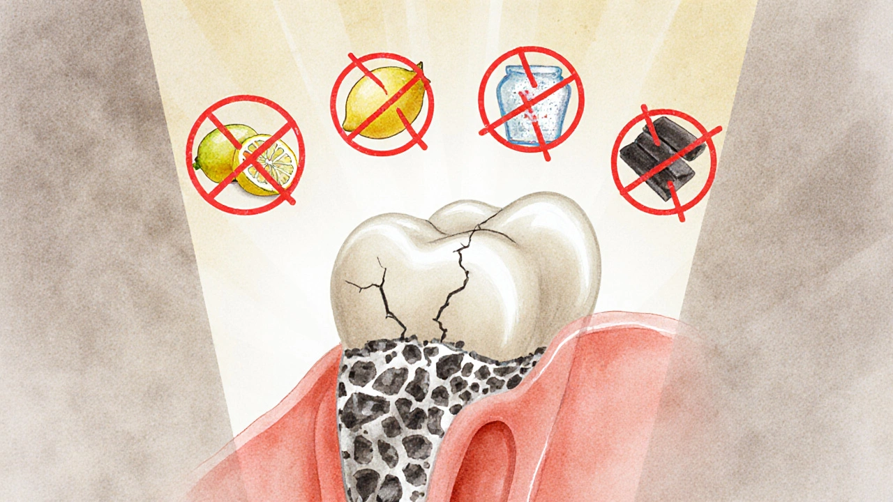 Zub s kamenem pod dásní a vyřazené domácí metody jako neúčinné.