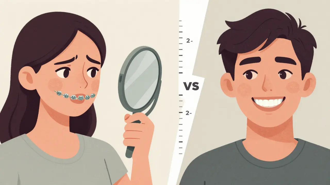 Dvě cesty k opravě křivého zubu: braketová ortodoncie vs. fazety.