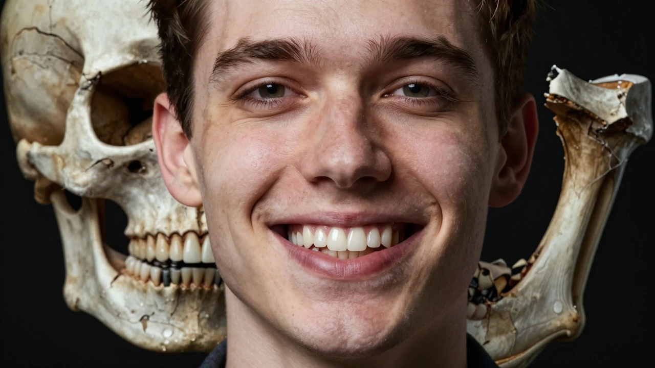 Dvojitý portrét: jedna strana s chybějícími zuby, druhá s obnoveným chrupem.