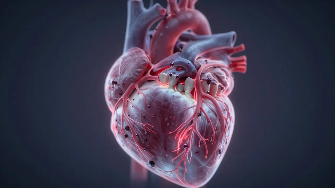 Propojení zubního kamene a srdečního rizika skrze krevní oběh.