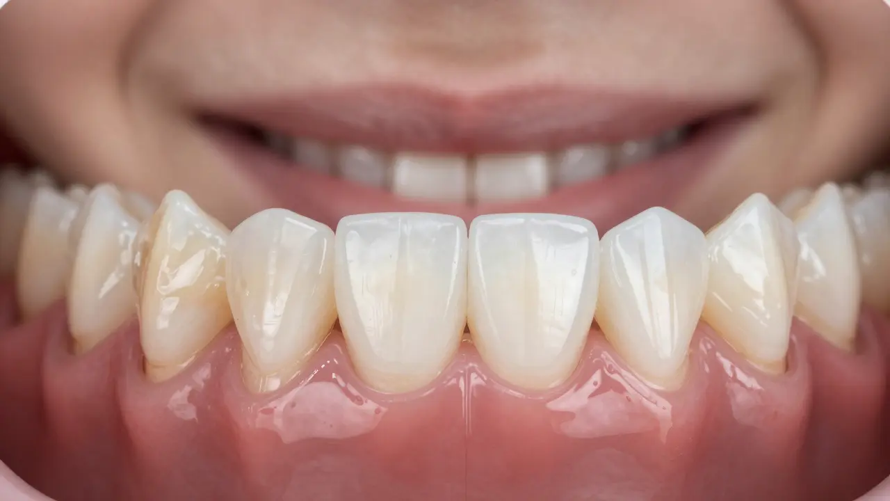 Before and after: crooked tooth transformed by a ceramic crown.
