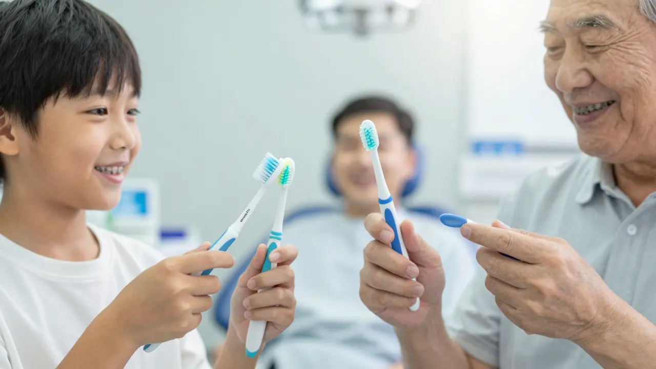 Různé věkové skupiny používají Curaprox kartáček s ergonomickou rukojetí pro přirozené čištění.