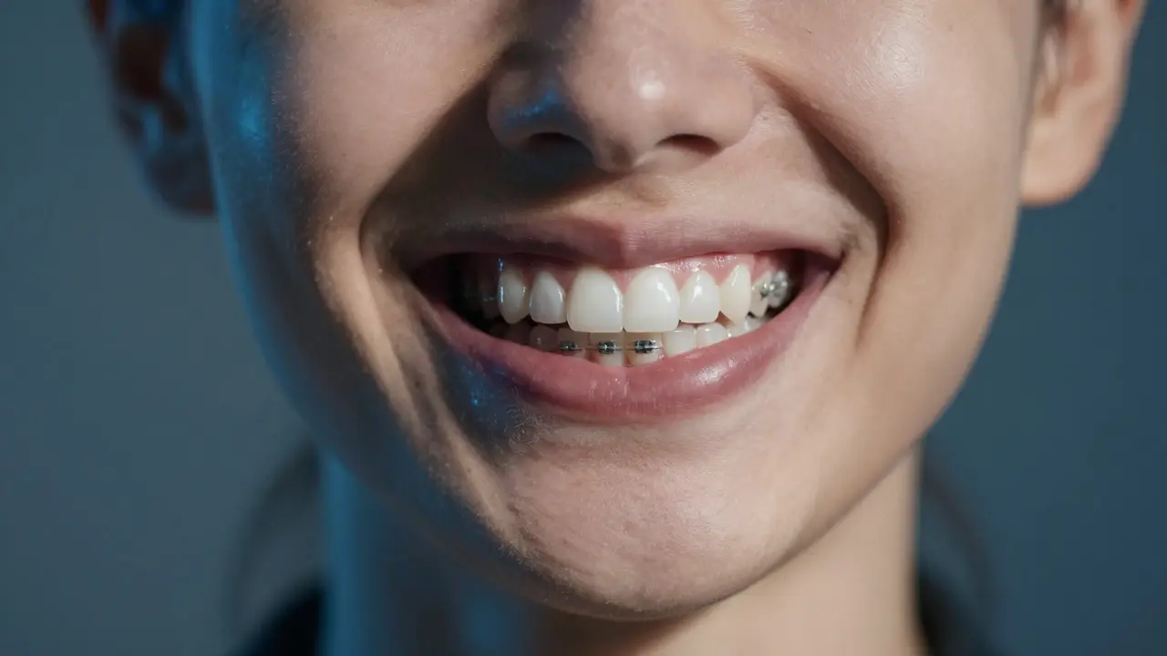 Srovnání čistých a zbarvených rovnátek symbolizující důsledky péče.