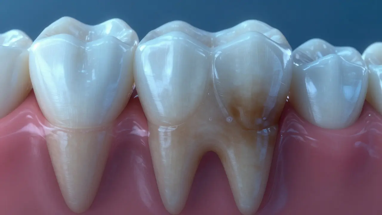 Vnitřní tmavení zubů způsobené léky nelze odstranit bělící pastou.