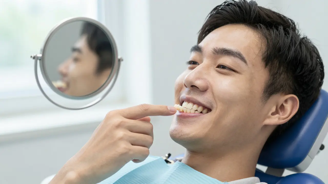 Patient smiling confidently after receiving a natural-looking ceramic dental bridge.