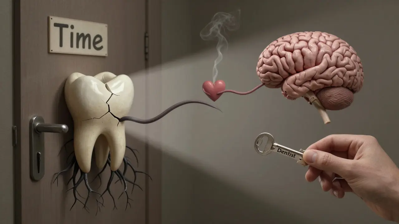 Poškozený zub s infekcí šířící se do těla, klíč k lékaři