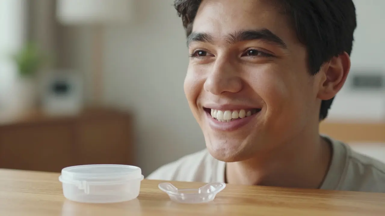 Šťastný úsměv člověka po dokončení léčby rovnátek