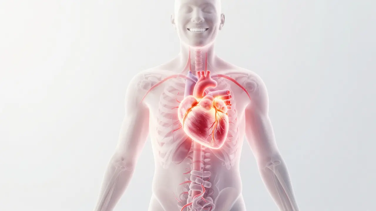 Konceptuální obraz znázornující spojení mezi zdravím zubů a celkovým zdravím organismu.