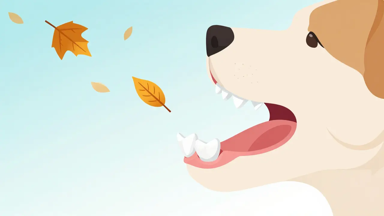 Kresba znázornující proces výměny mléčných zubů za trvalé u psa.