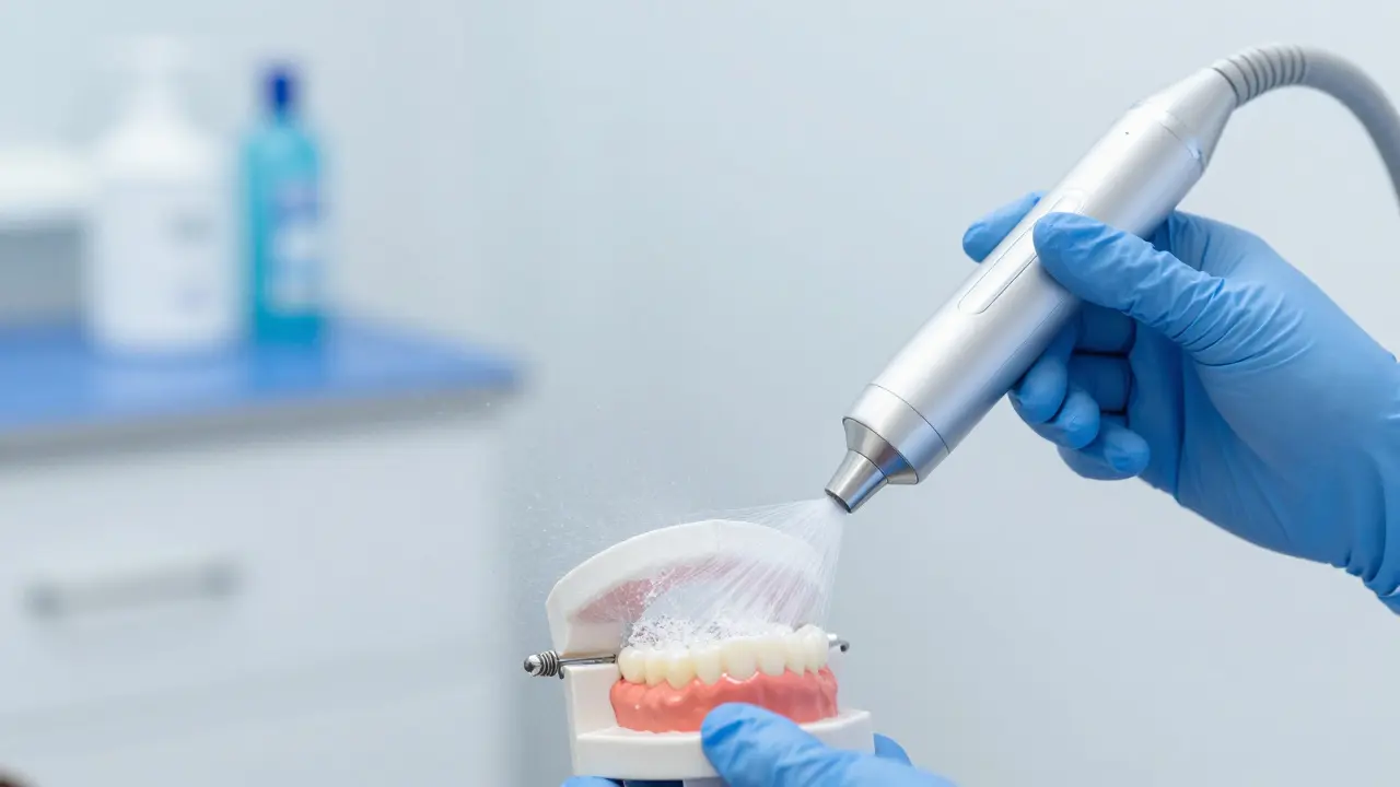 Profesionální čištění zubů pomocí ultrasonického přístroje a Airflow.