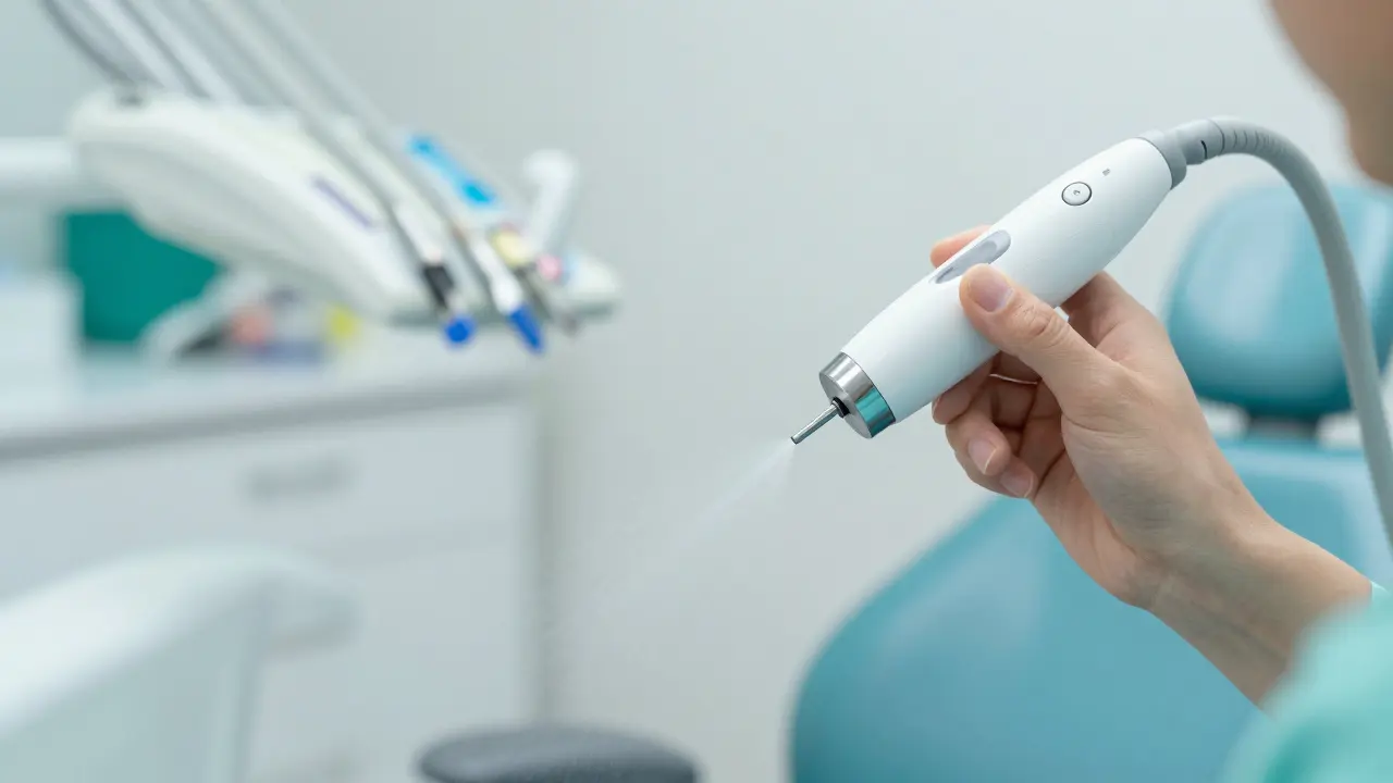 Profesionální zubní hygiena pomocí AirFlow metody v moderní ordinaci.