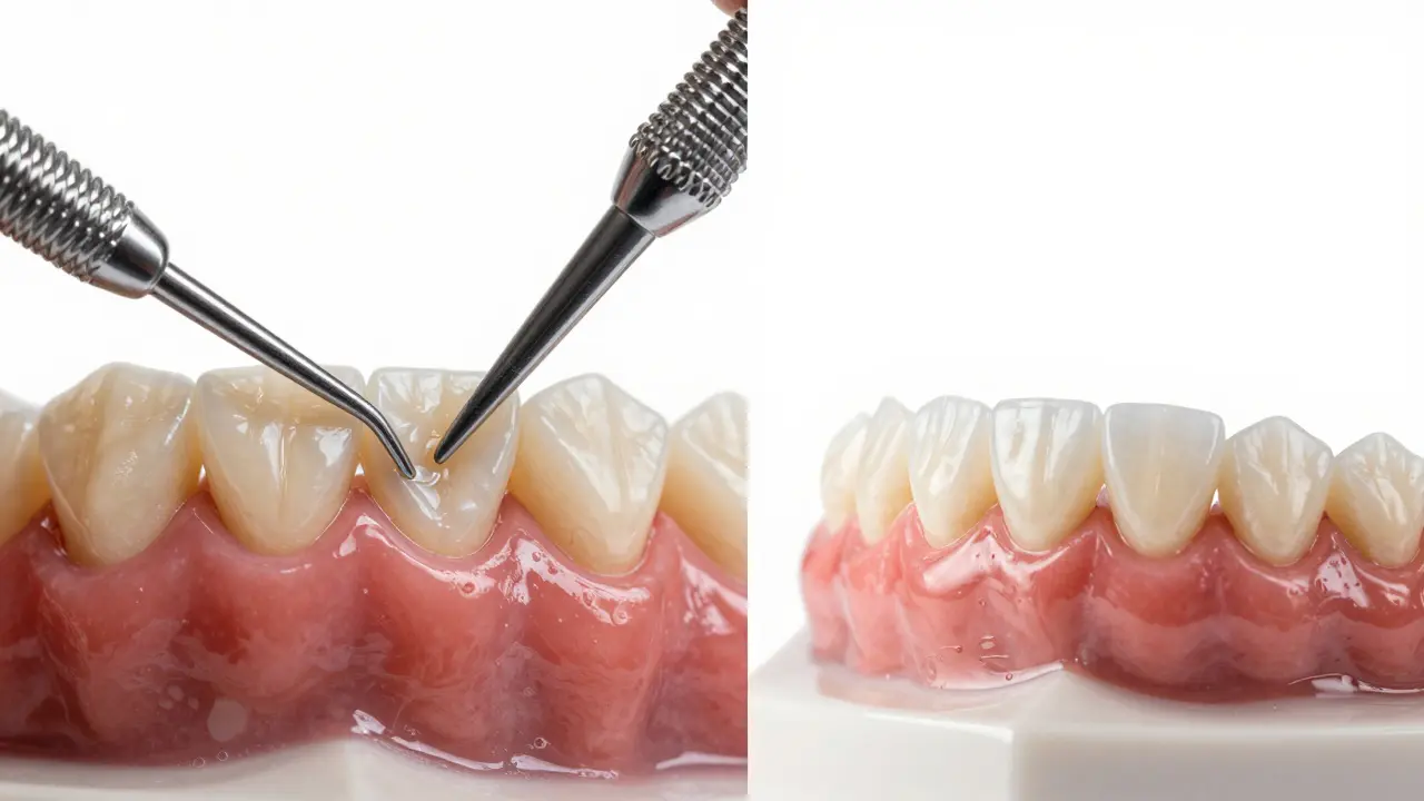 Srovnání kompozitní fazety nanášené ručně a keramické fazety z laboratoře