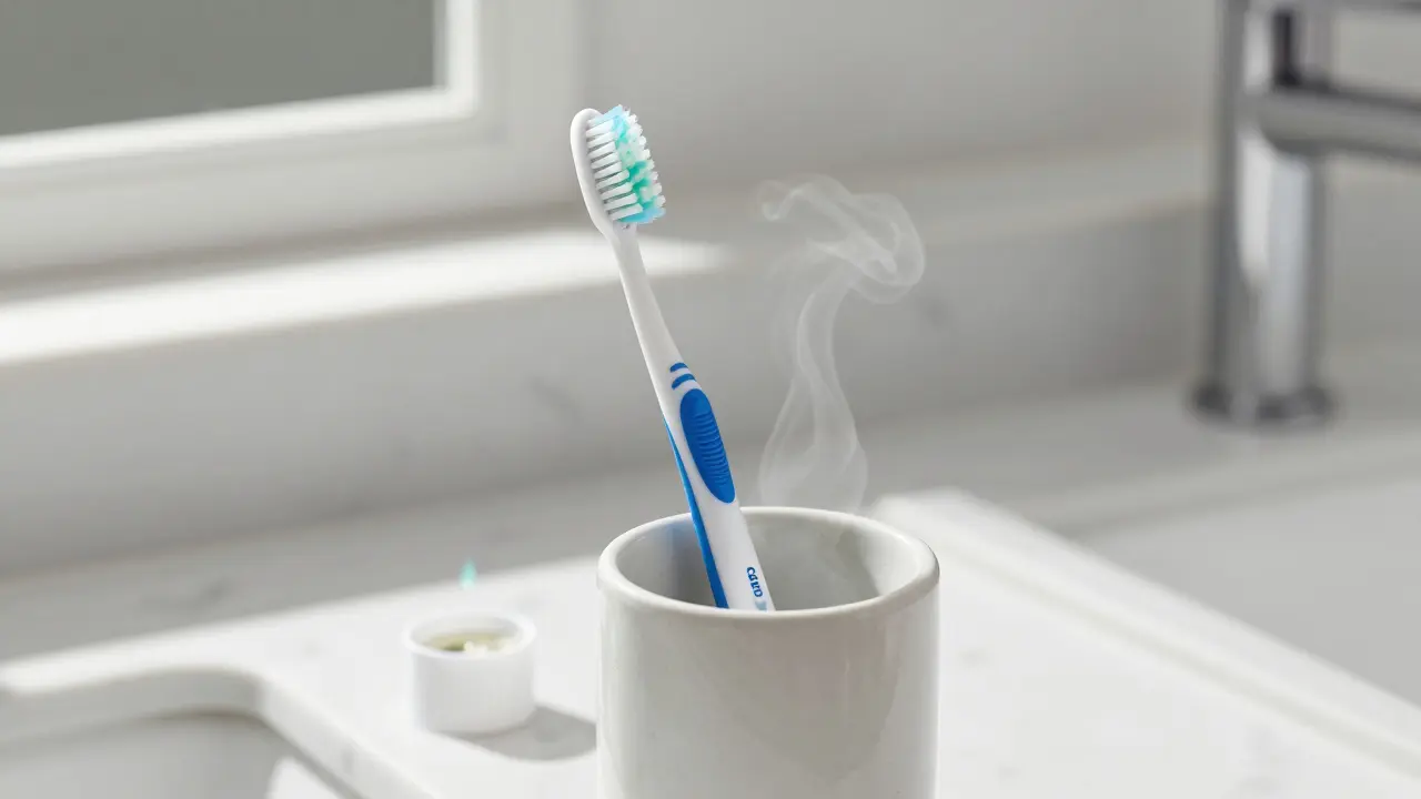Správné skladování zubního kartáčku v otevřeném držáku