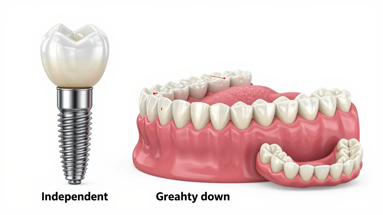 Srovnání implantátu, můstku a protézy z hlediska zachování zubů