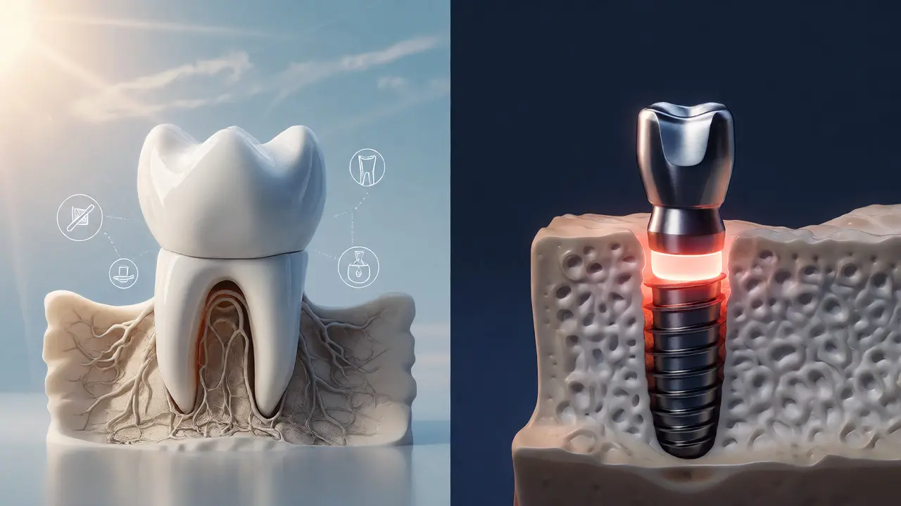 Konceptuální znázornění životnosti keramické korunky a stabilního implantátu